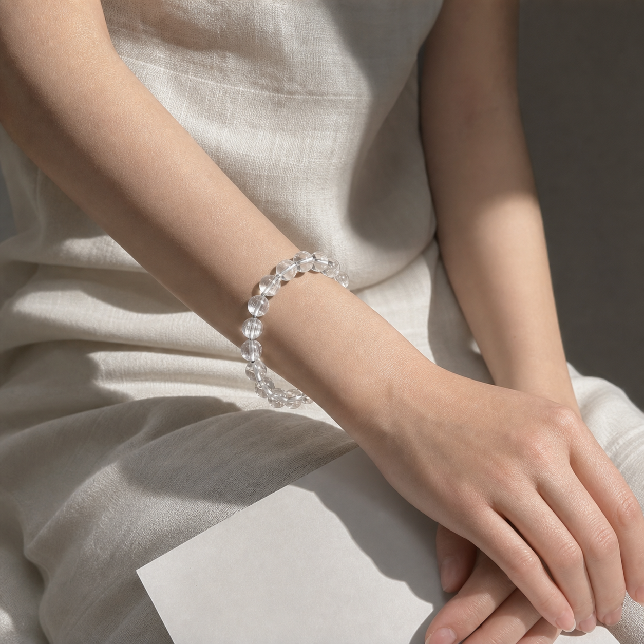 Close wrist detail of White Topaz
