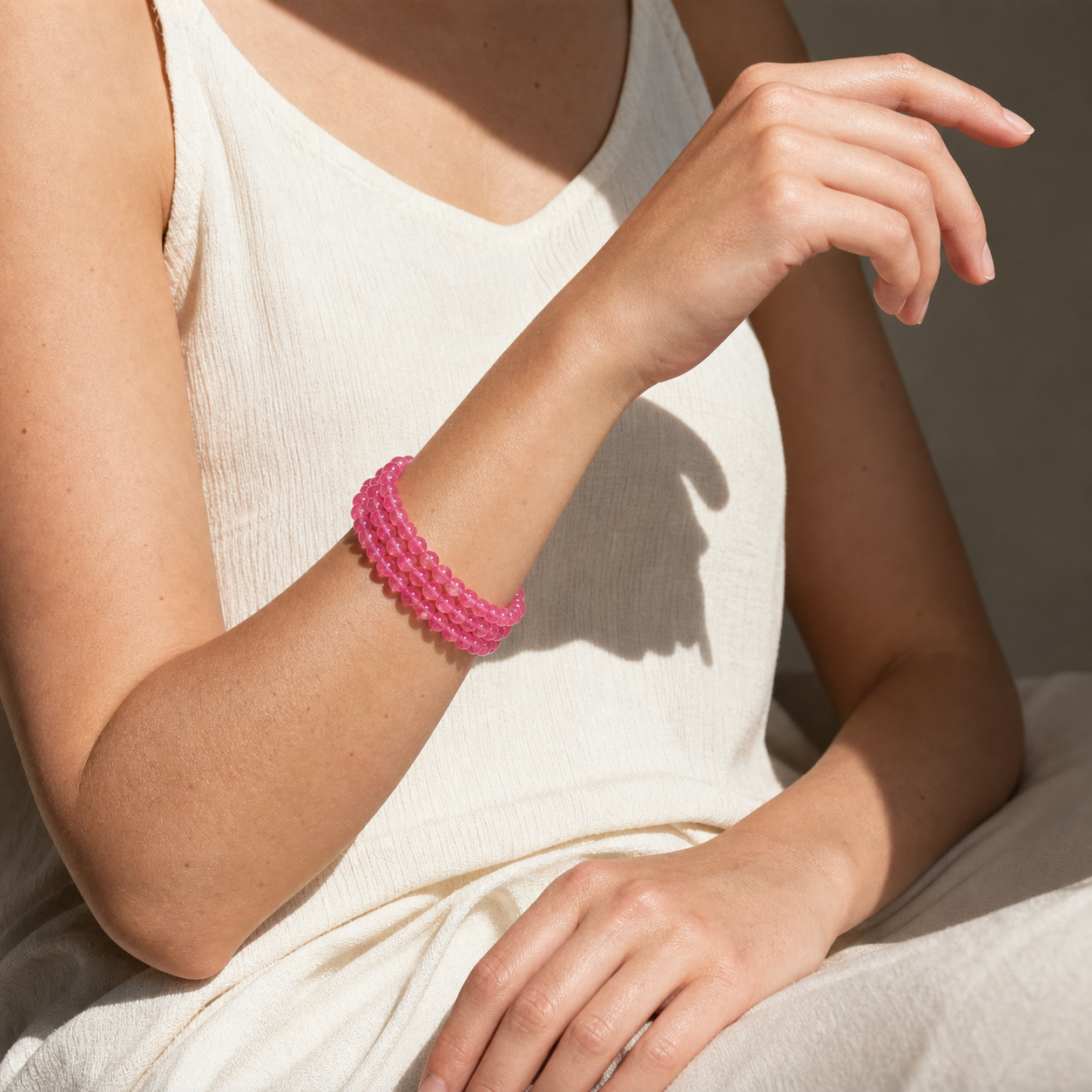 Close wrist detail of Rhodonite