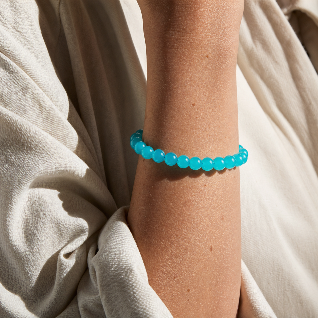 Close wrist detail of Amazonite