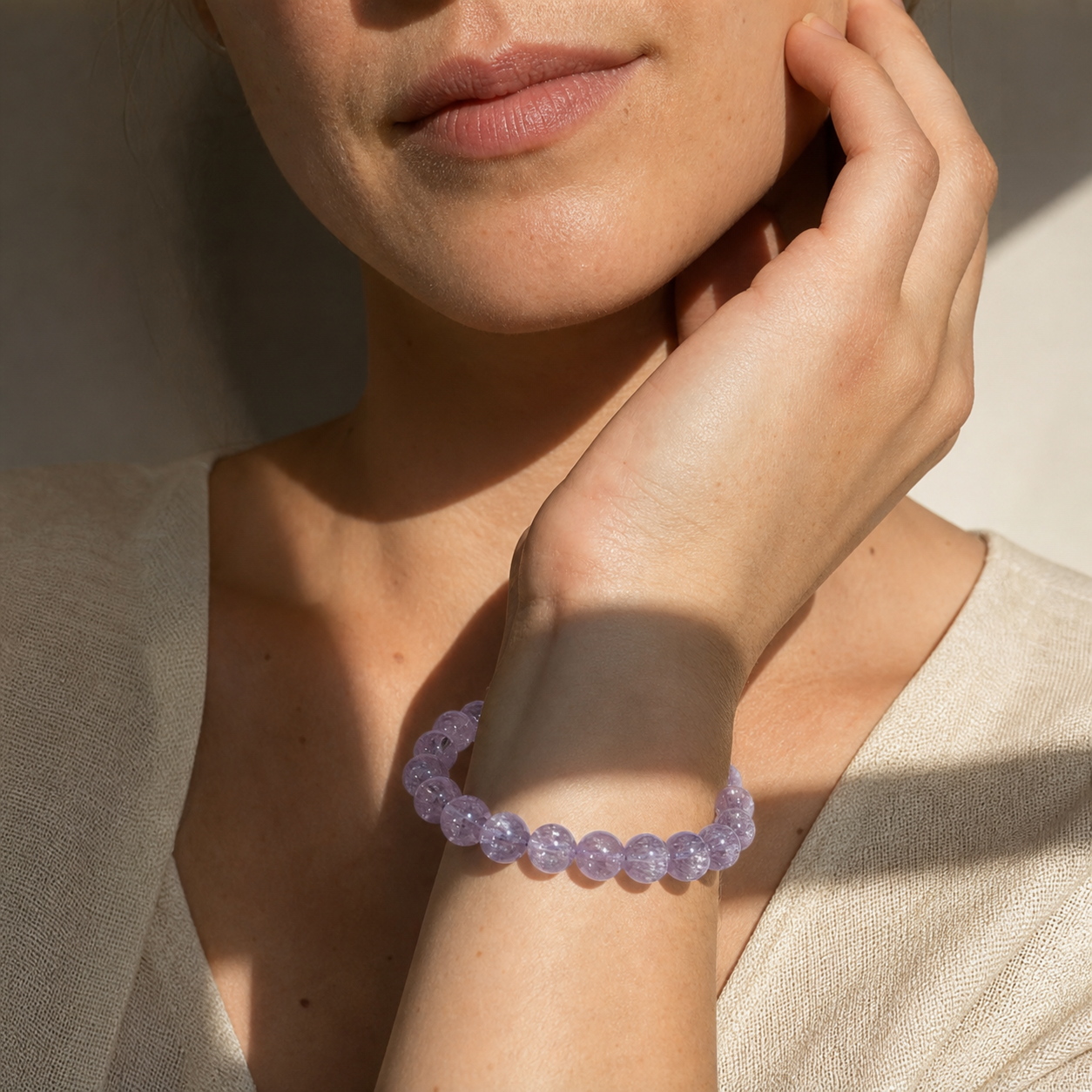 Close wrist detail of Kunzite