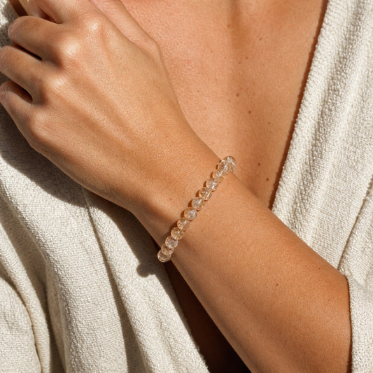 Cropped wrist view of Devil's Silver Rutilated Quartz