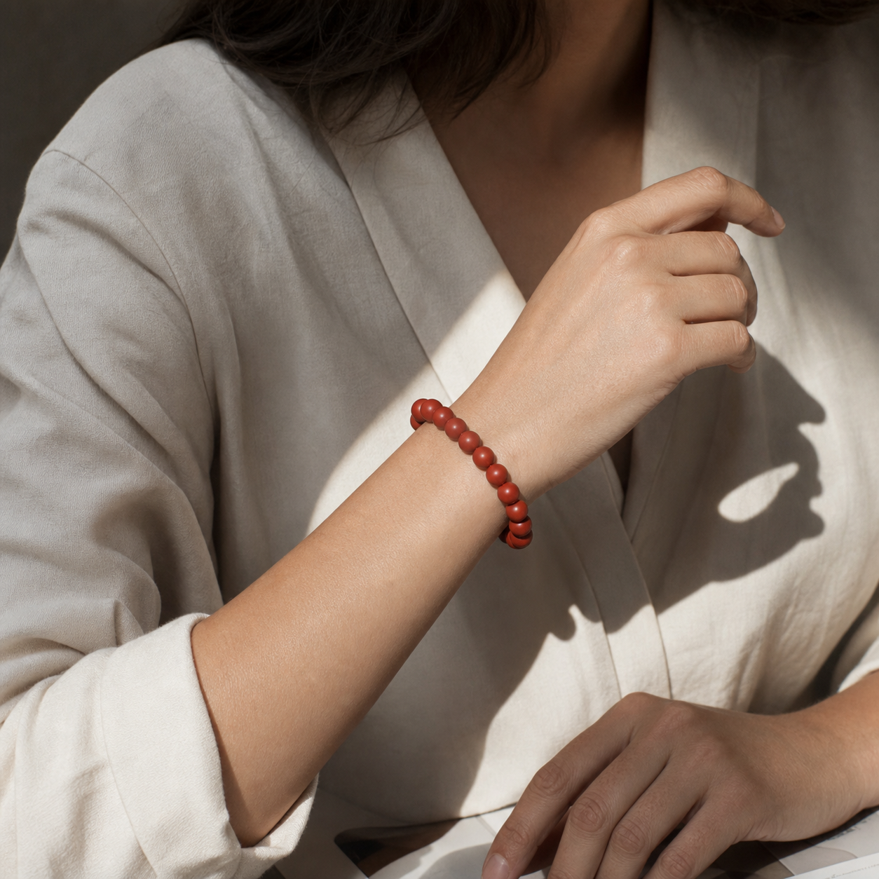 Close wrist detail of Red Agate