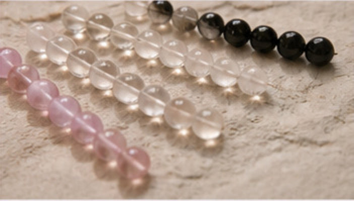 Rows of natural crystal beads