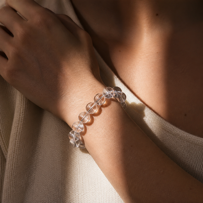 Close wrist detail of Snow Azeztulite
