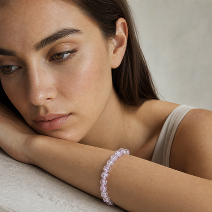 Pink Azeztulite styled on a woman in a close product view