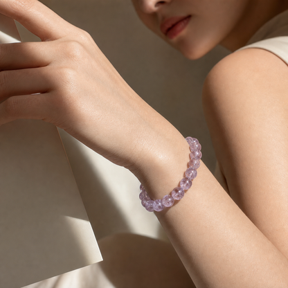 Close wrist detail of Pink Azeztulite