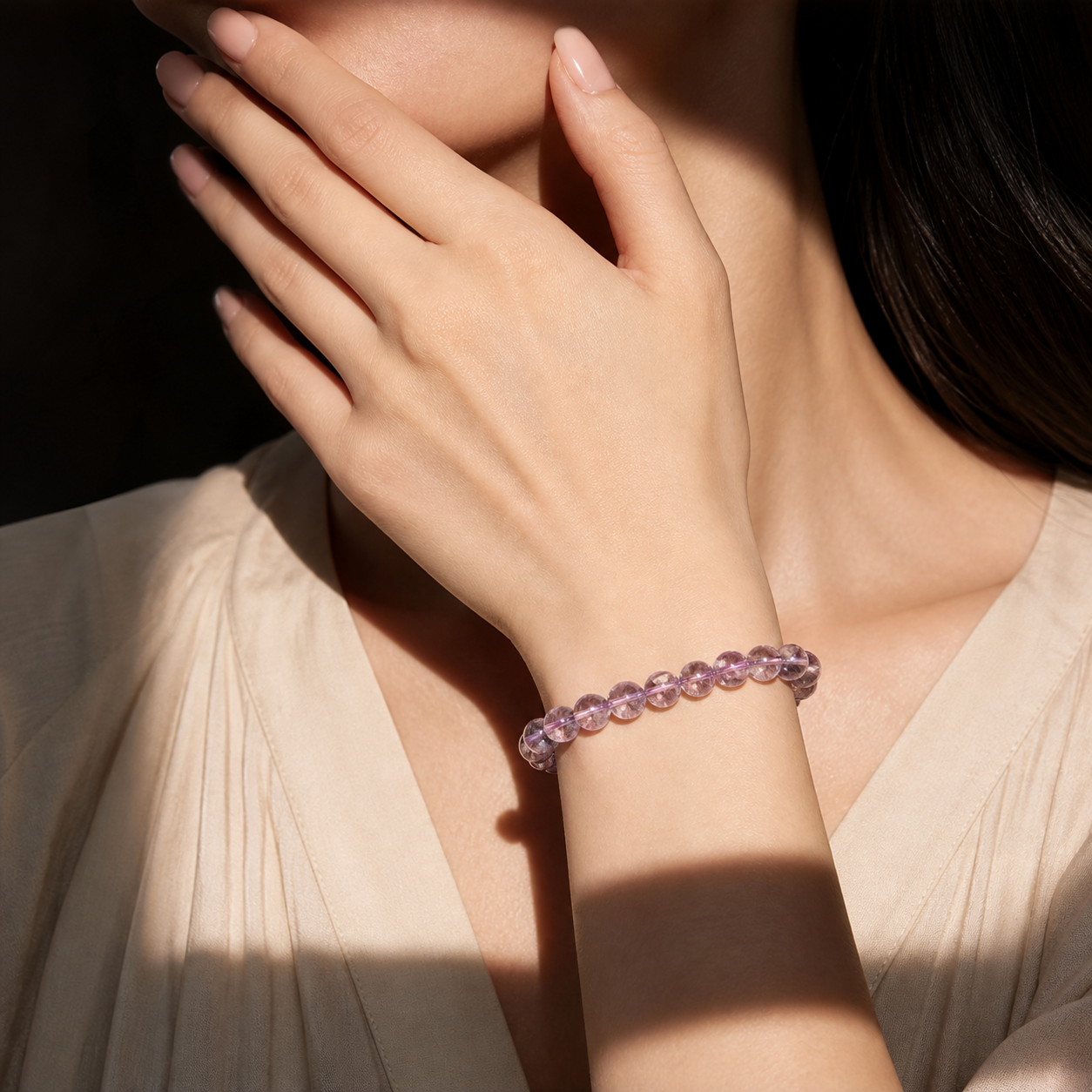 Cropped wrist view of Purple Azeztulite