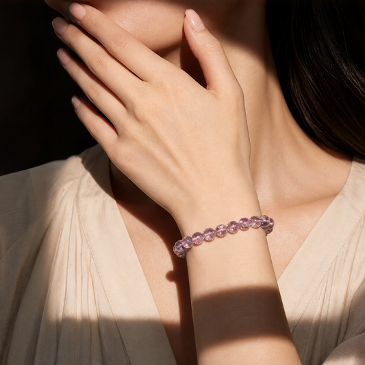 Cropped wrist view of Purple Azeztulite