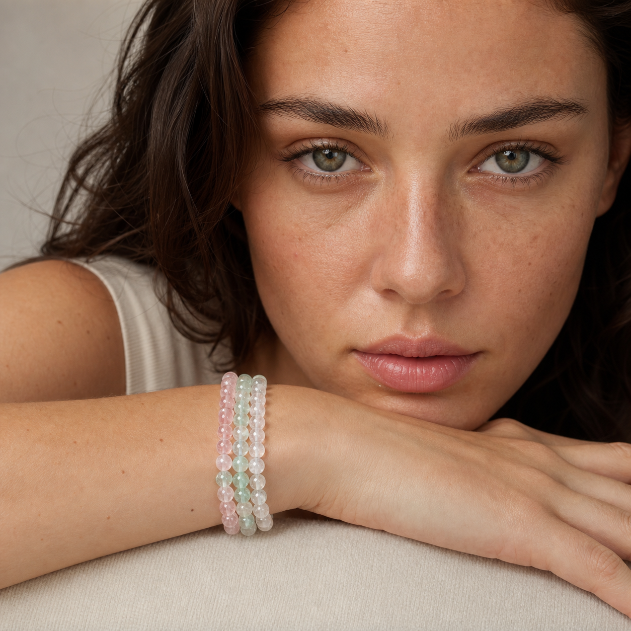 Tourmaline styled on a woman in a close product view