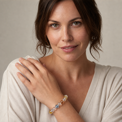 Rainbow Topaz shown on a woman from a second angle