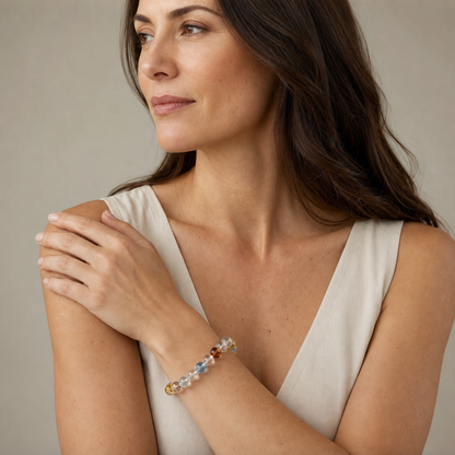 Rainbow Topaz styled on a woman in a close product view
