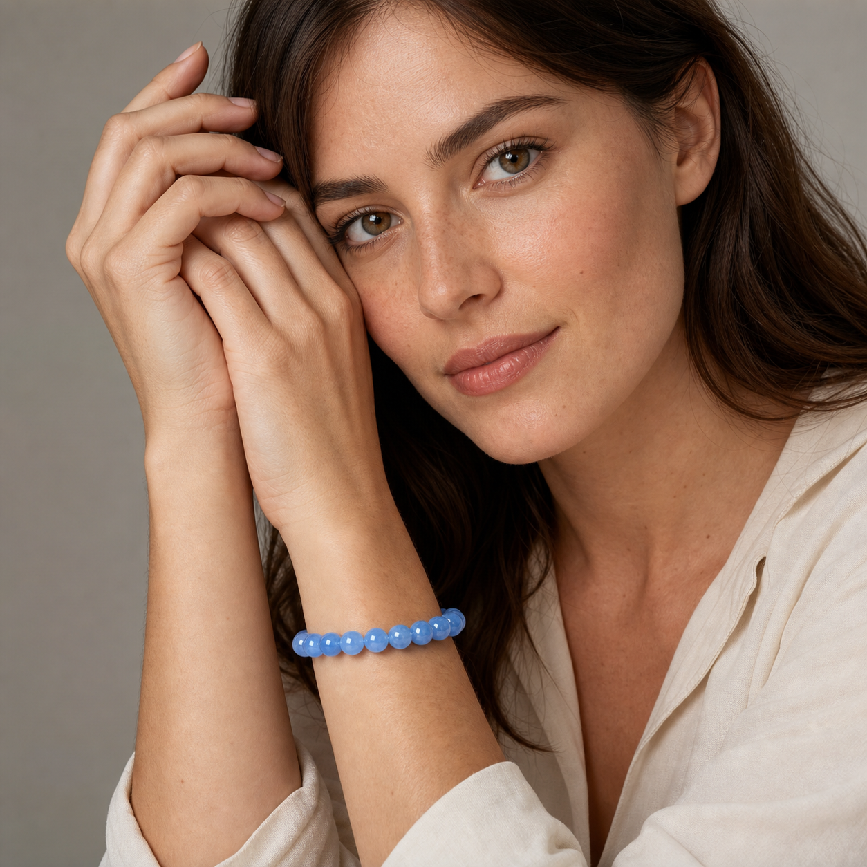 Aquamarine worn by a woman