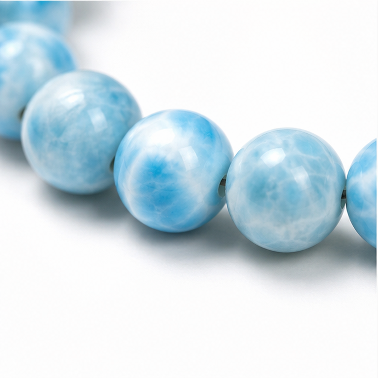 Close-up of Larimar bead colour and surface detail