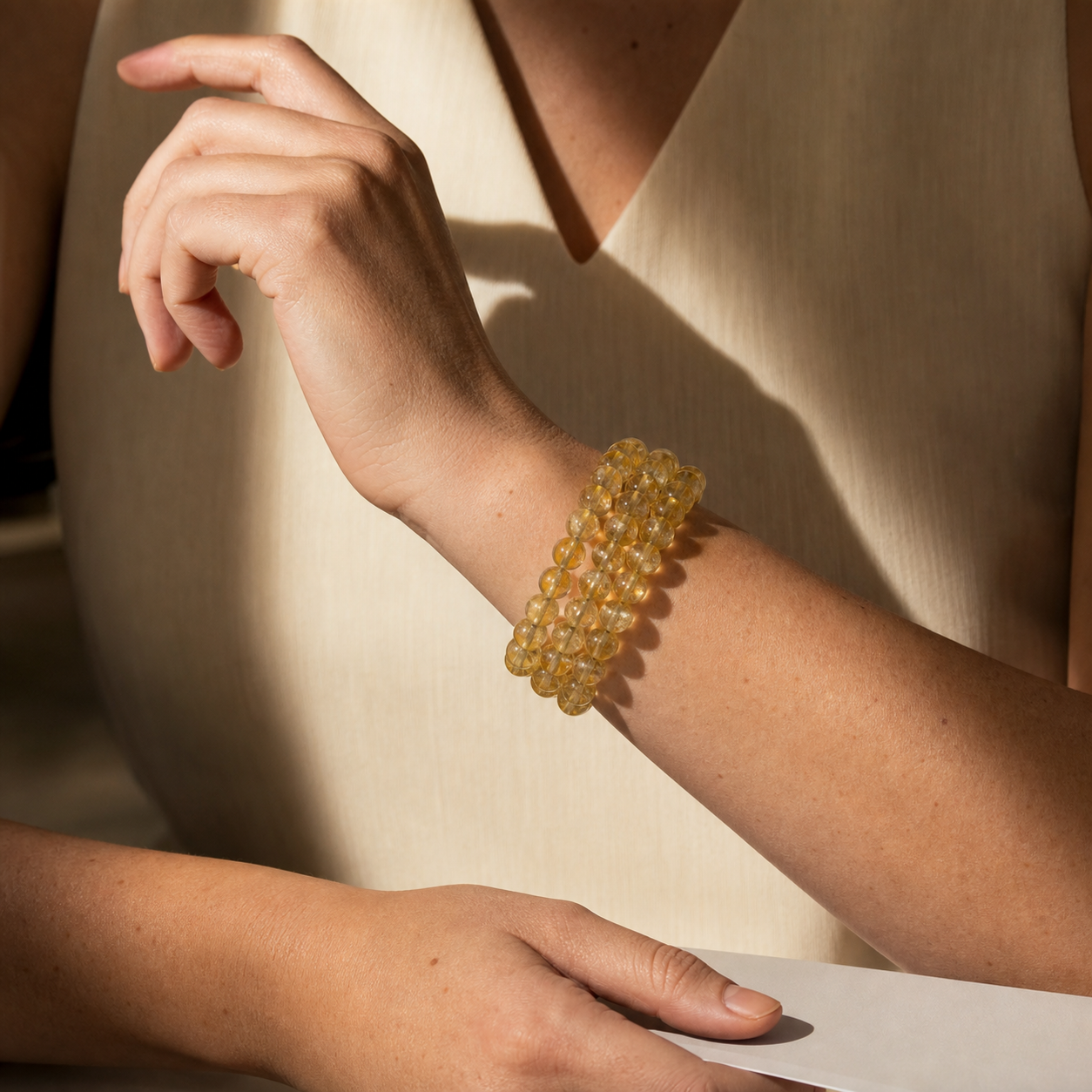 Close wrist detail of Yellow Topaz