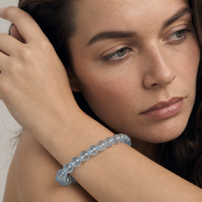Blue Topaz styled on a woman in a close product view