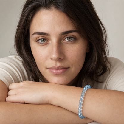 Blue Topaz worn by a woman with the bracelet in focus