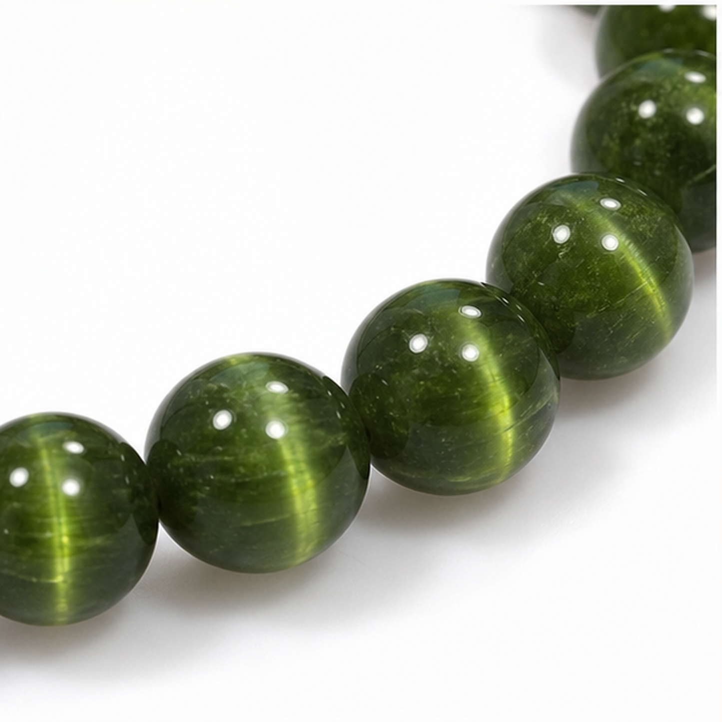 Close-up of Green Apatite bead colour and surface detail