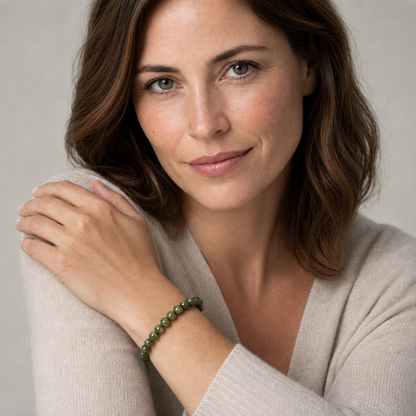 Green Apatite styled on a woman in a close product view