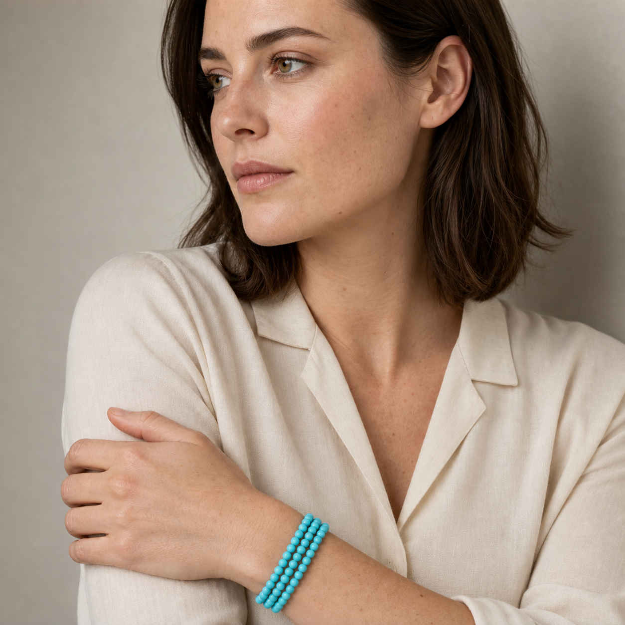 Turquoise worn by a woman