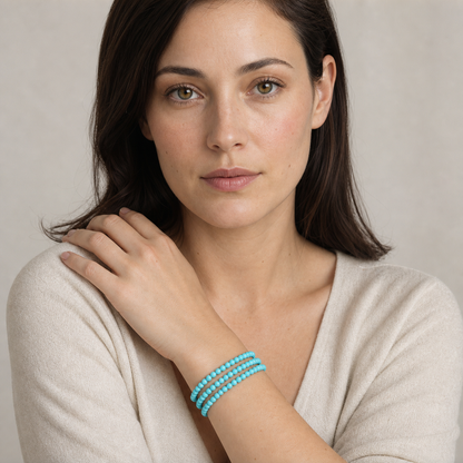 Turquoise styled on a woman in a close product view