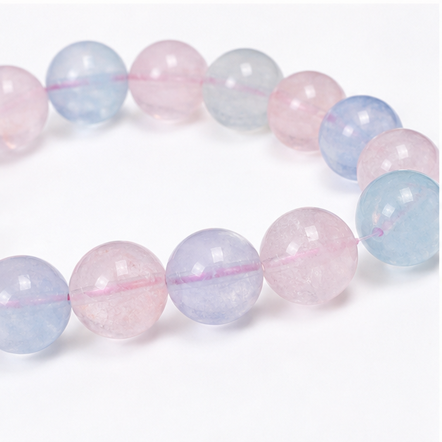 Close-up of Morganite bead colour and surface detail