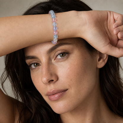 Morganite styled on a woman in a close product view