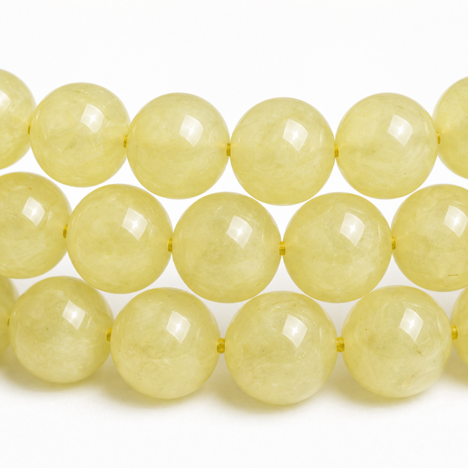 Close-up of Prehnite bead colour and surface detail
