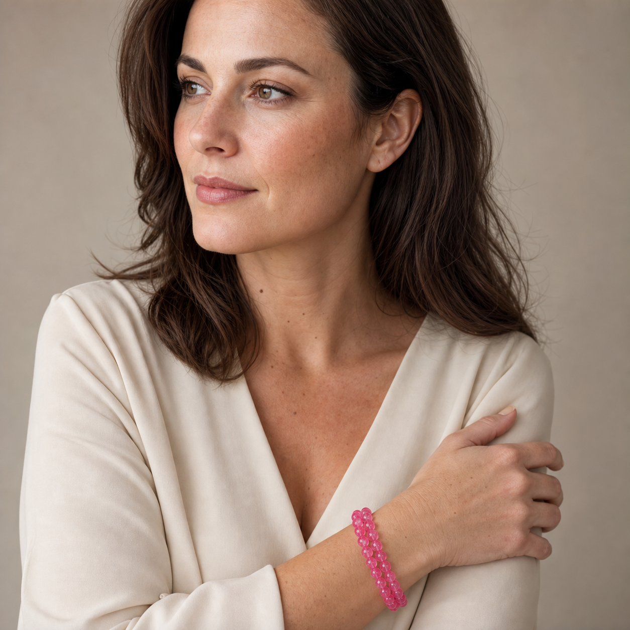 Rhodonite worn by a woman