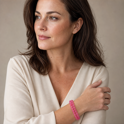 Rhodonite worn by a woman