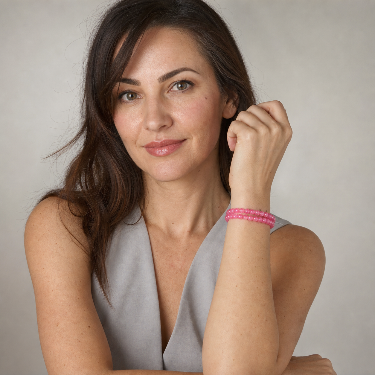 Rhodonite shown on a woman from a second angle