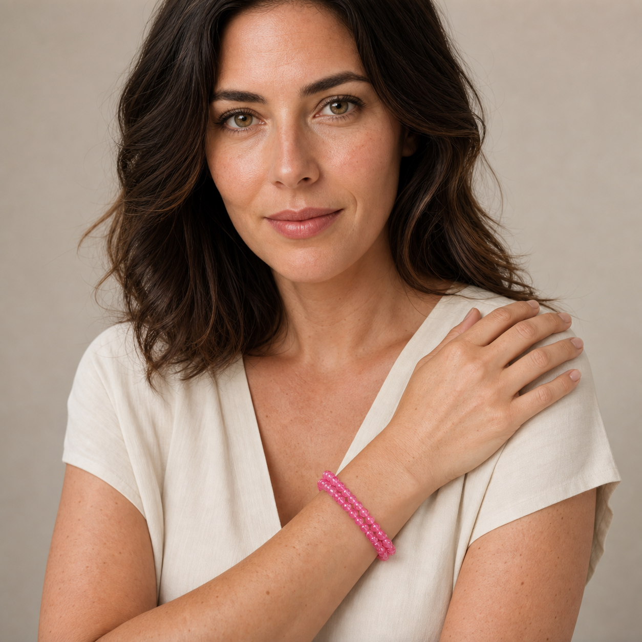 Rhodonite styled on a woman in a close product view