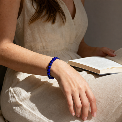 Close wrist detail of Lapis Lazuli