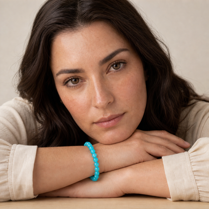 Amazonite shown on a woman from a second angle