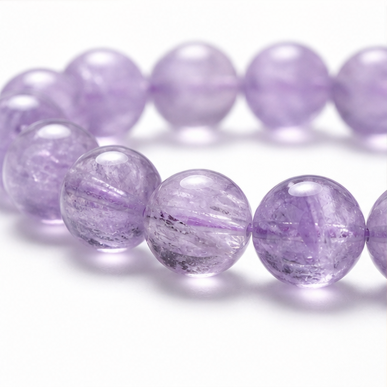 Close-up of Kunzite bead colour and surface detail