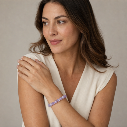 Kunzite shown on a woman from a second angle