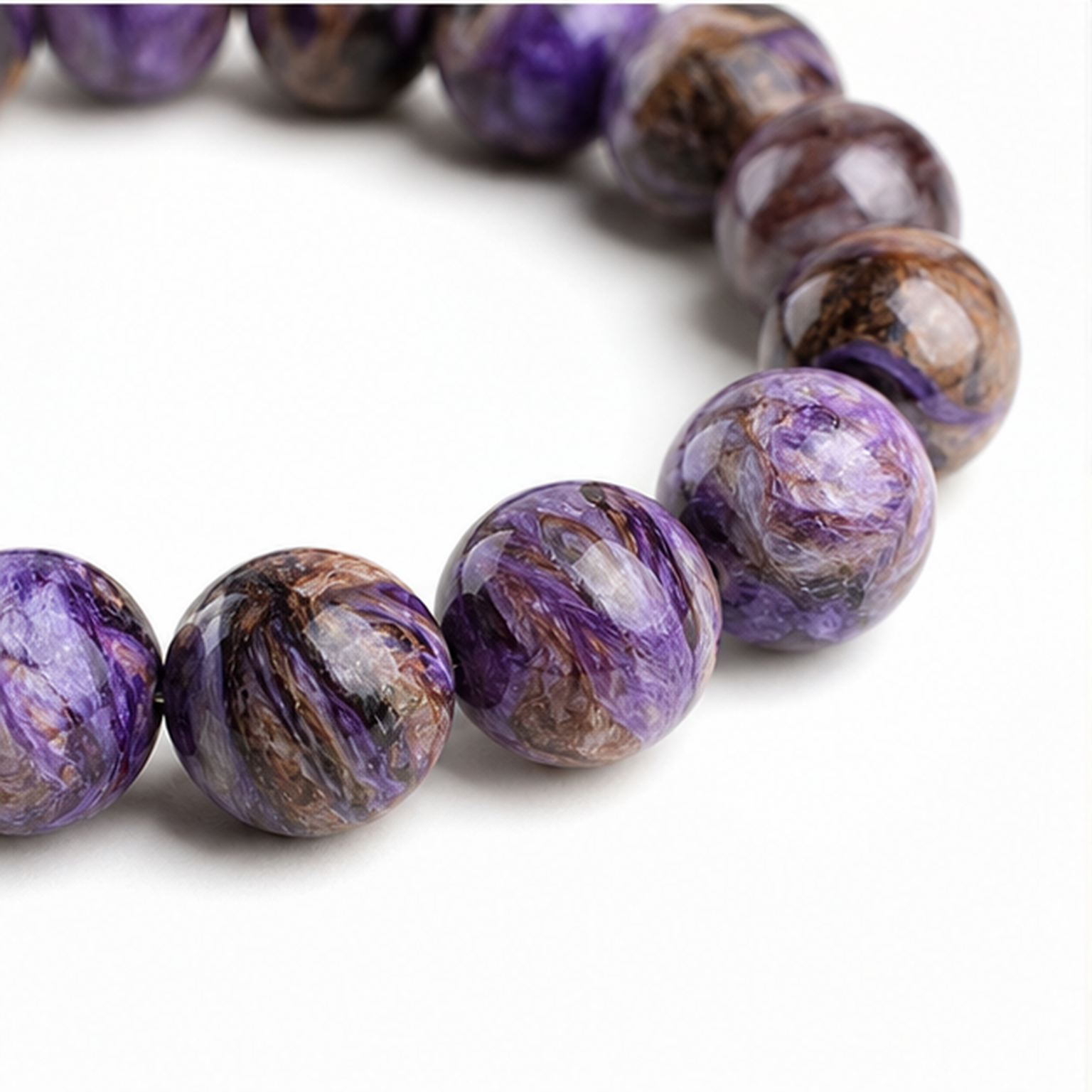 Close-up of Charoite bead colour and surface detail
