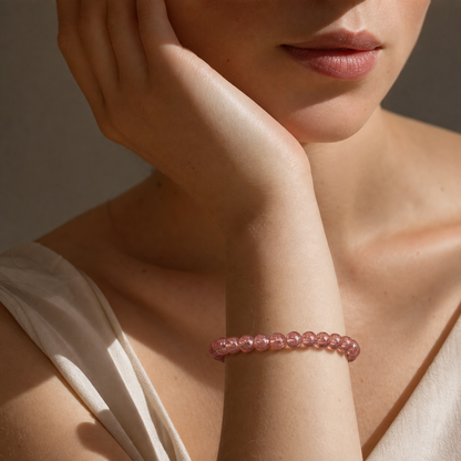 Cropped wrist view of Strawberry Quartz