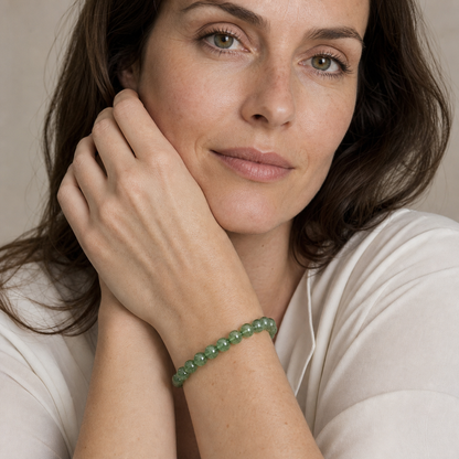 Green Strawberry Quartz worn by a woman