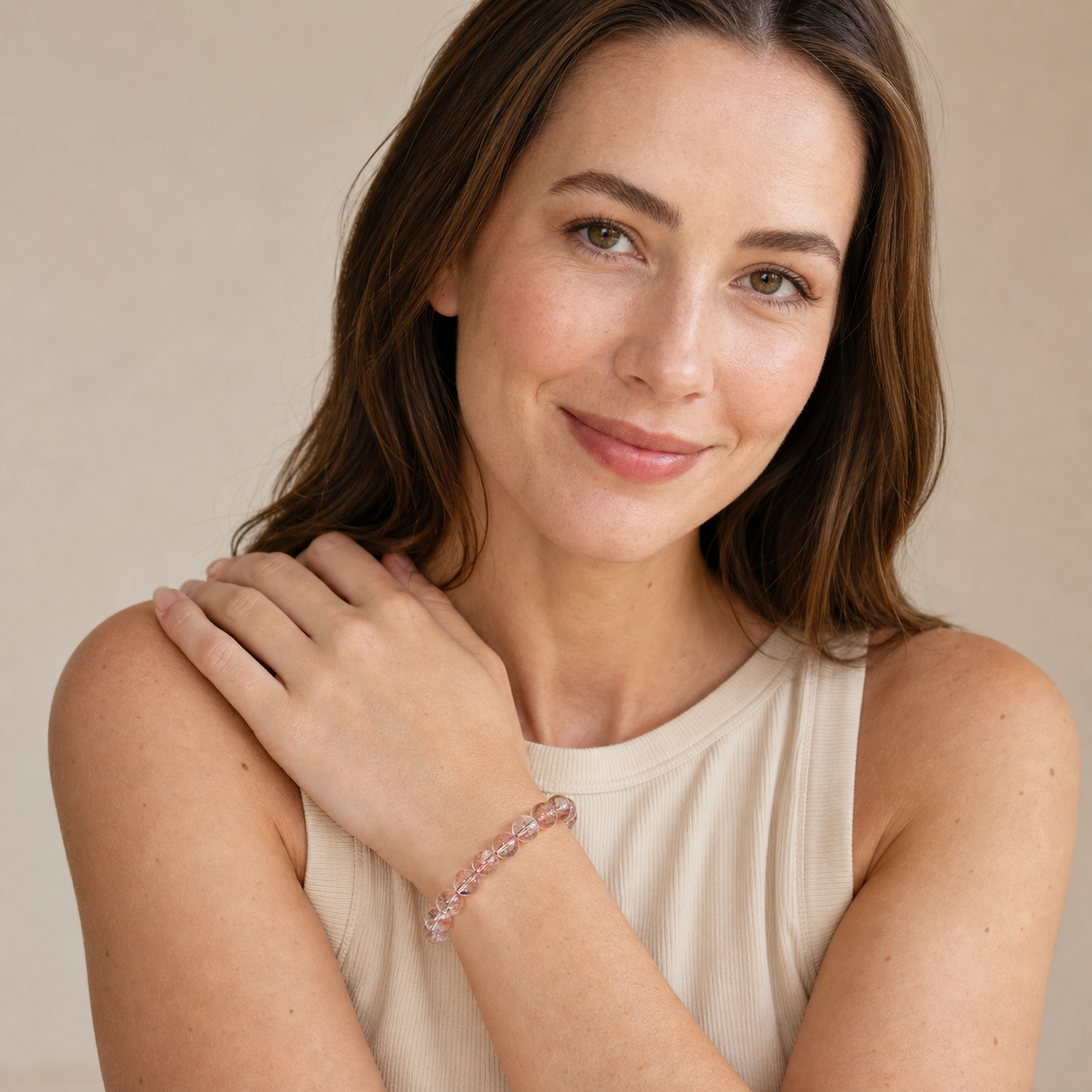 Super Seven worn by a woman with the bracelet in focus