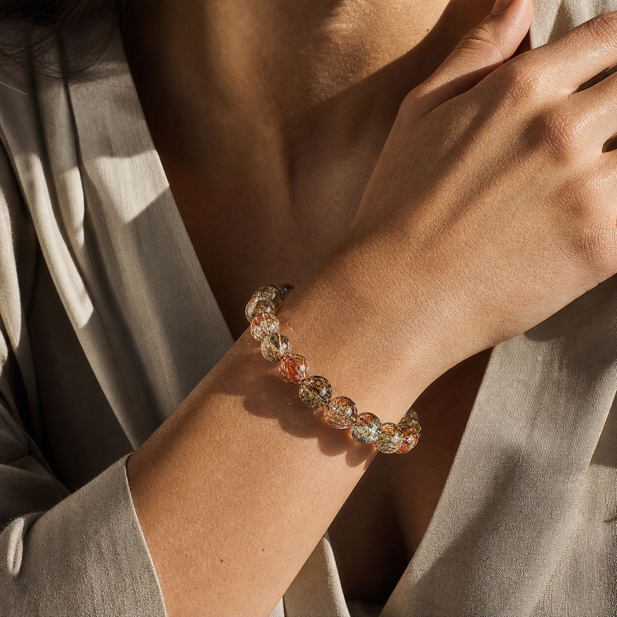 Cropped wrist view of Black & Gold Super Seven