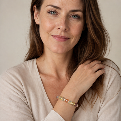 Multicolor Rutilated Quartz styled on a woman in a close product view