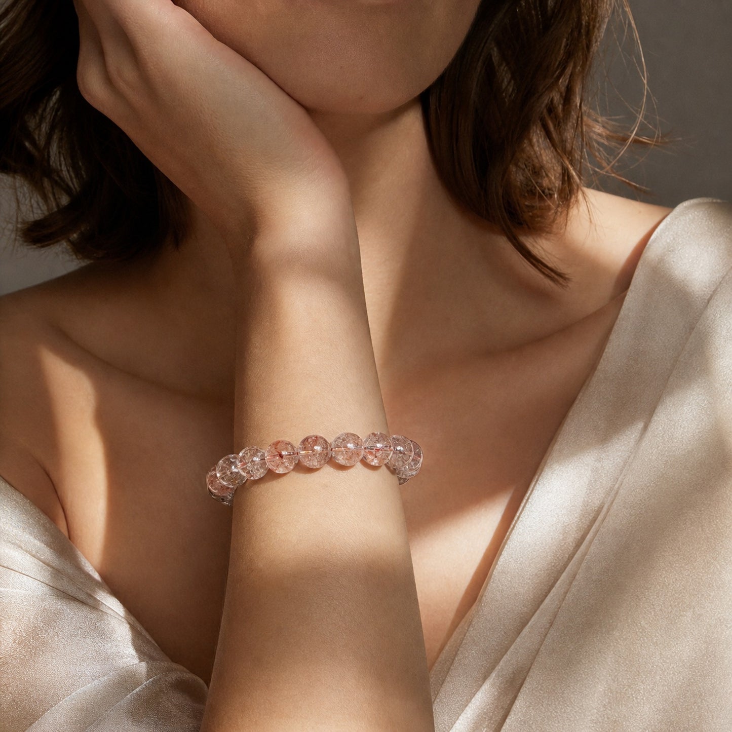 Cropped wrist view of Red Rutilated Quartz