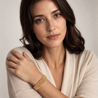 Golden Rutilated Quartz worn by a woman