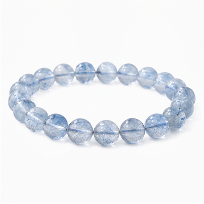 Blue Rutilated Quartz on a white background