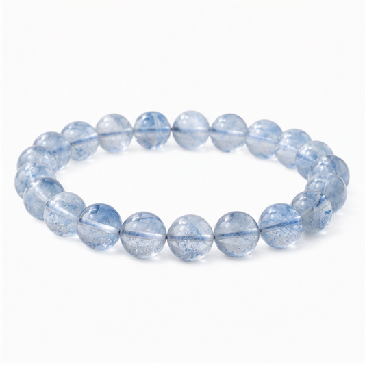 Blue Rutilated Quartz on a white background
