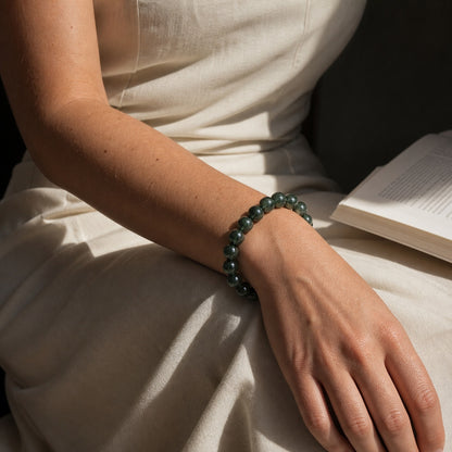 Close wrist detail of Green Rutilated Quartz