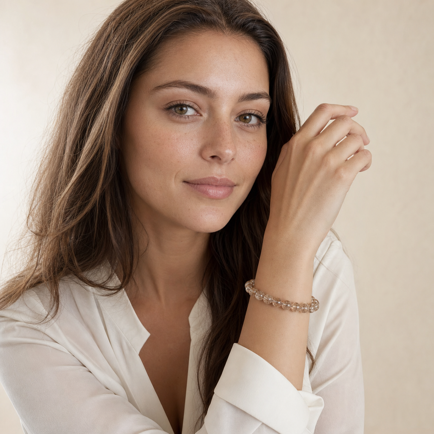 Devil's Silver Rutilated Quartz worn by a woman