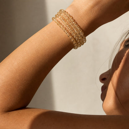 Close wrist detail of Titanium Rutilated Quartz