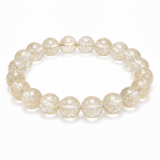 Golden Rabbit Hair Quartz on a white background
