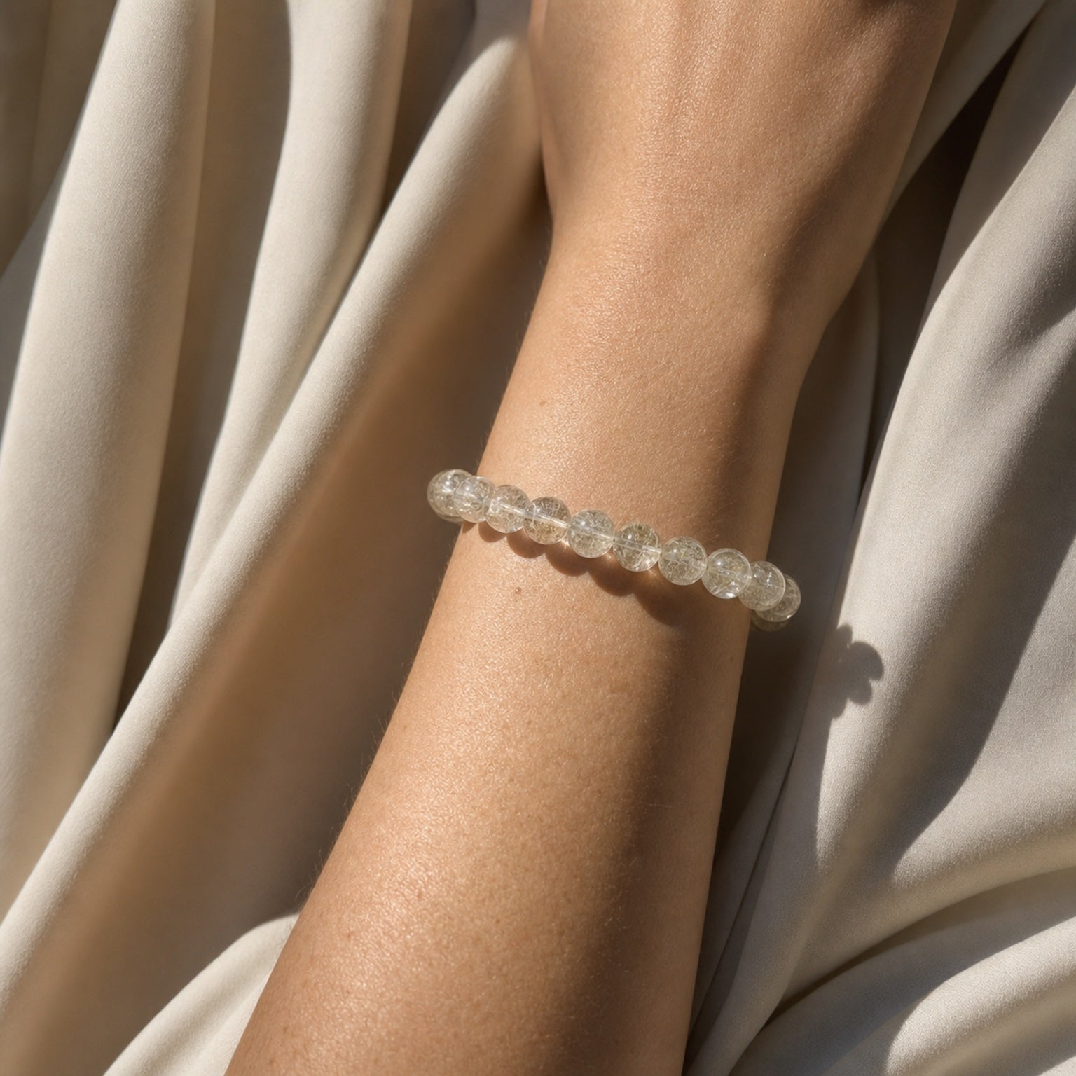 Close wrist detail of Golden Rabbit Hair Quartz